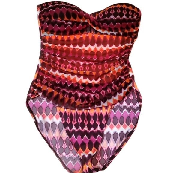 La Blanca 1 Pc Swimsuit Safari Print w/ Shirred Mesh Overlay Sz 10 - Picture 2 of 14